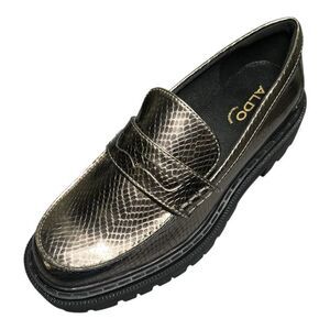 ALDO Women’s Metallic Pewter BIGSTRUT Penny Loafer Lug Shoes Sz 8